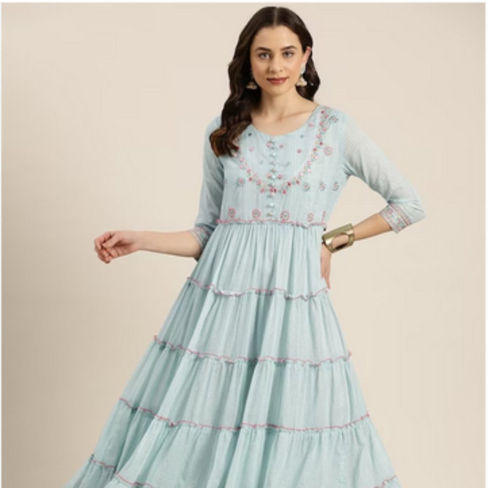 Floral Embroidered Maxi Ethnic Dress